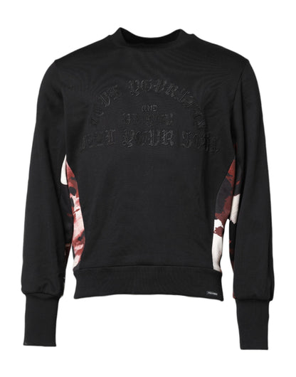 Pull Dolce & Gabbana noir à col rond et brodé