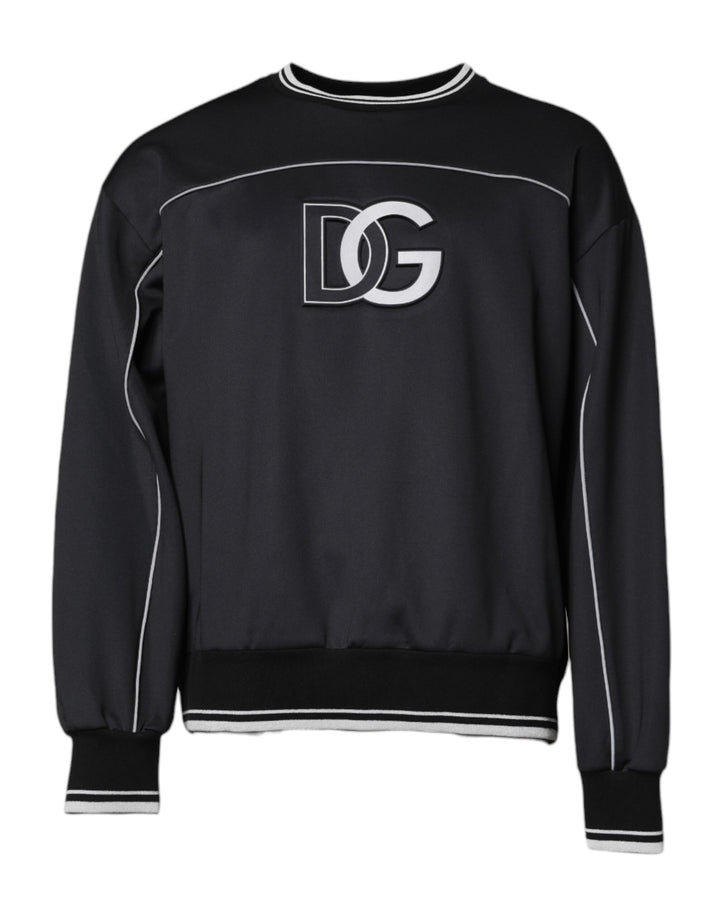 Dolce & Gabbana Black Logo Polyester Crew Neck Men Pullover Sweater