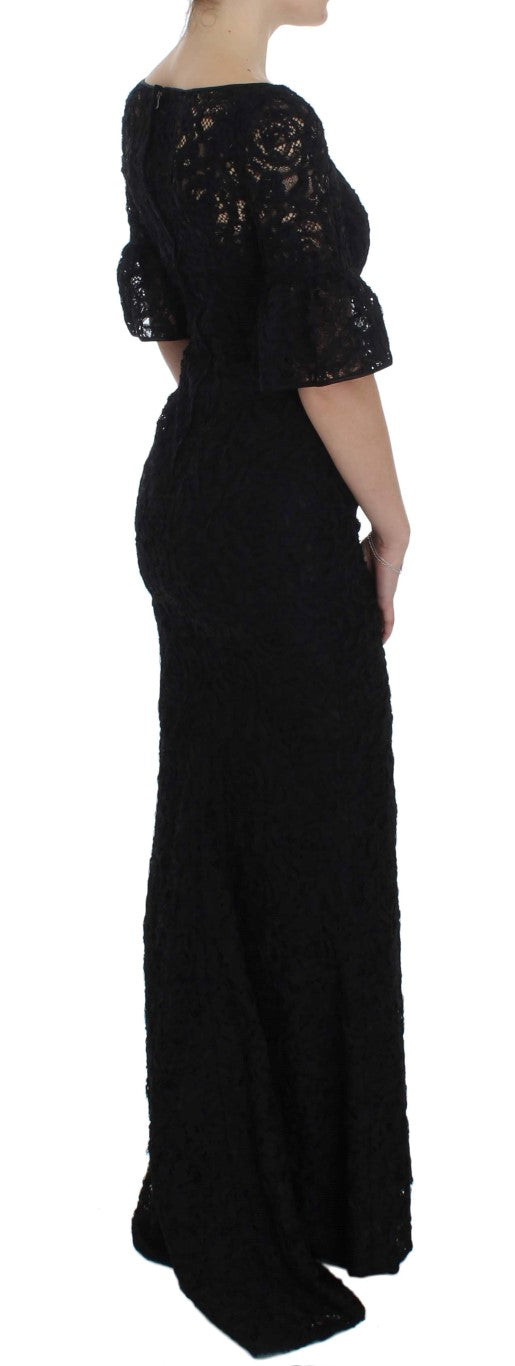 Robe longue de soirée fourreau Dolce & Gabbana en dentelle florale noire