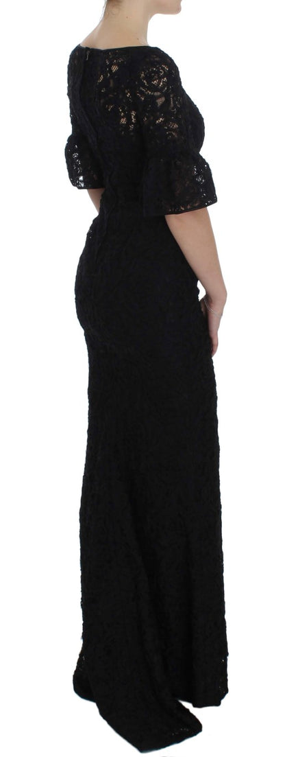 Robe longue de soirée fourreau Dolce & Gabbana en dentelle florale noire