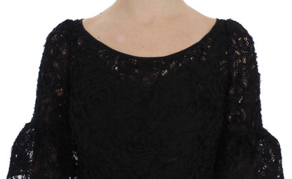 Robe longue de soirée fourreau Dolce & Gabbana en dentelle florale noire