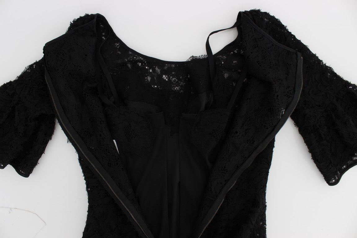 Robe longue de soirée fourreau Dolce & Gabbana en dentelle florale noire