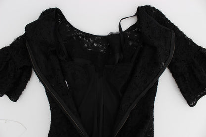 Robe longue de soirée fourreau Dolce & Gabbana en dentelle florale noire