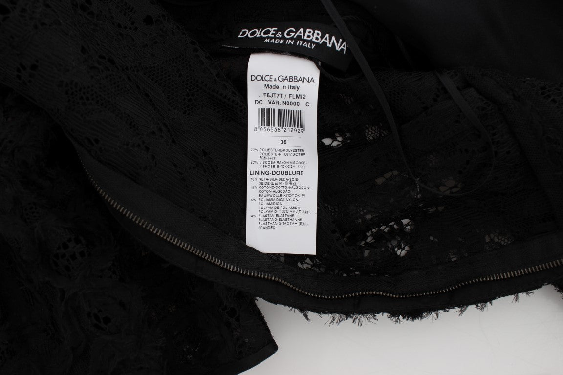 Robe longue de soirée fourreau Dolce & Gabbana en dentelle florale noire