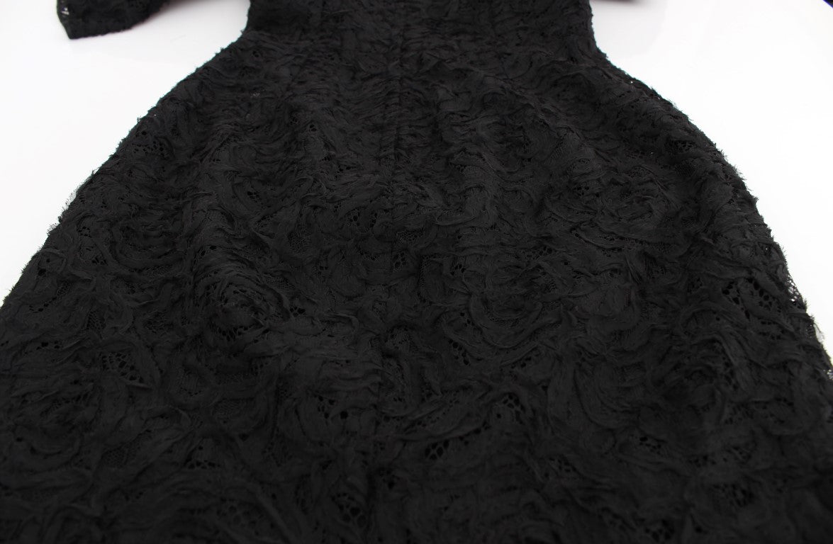 Robe longue de soirée fourreau Dolce & Gabbana en dentelle florale noire