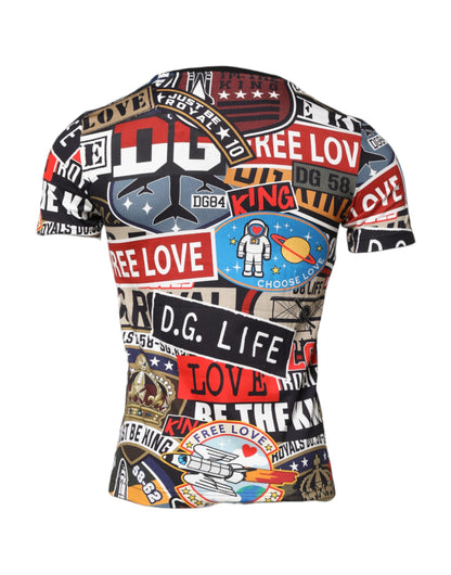 T-shirt en coton multicolore à col rond et patchwork Dolce & Gabbana