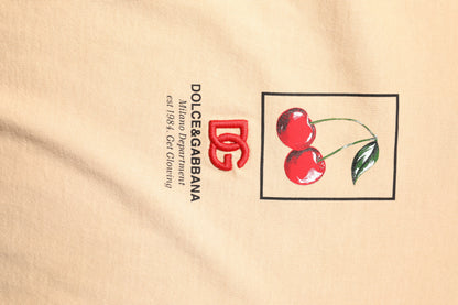 Dolce & Gabbana Beige Cotton Logo Print Crew Neck T-shirt