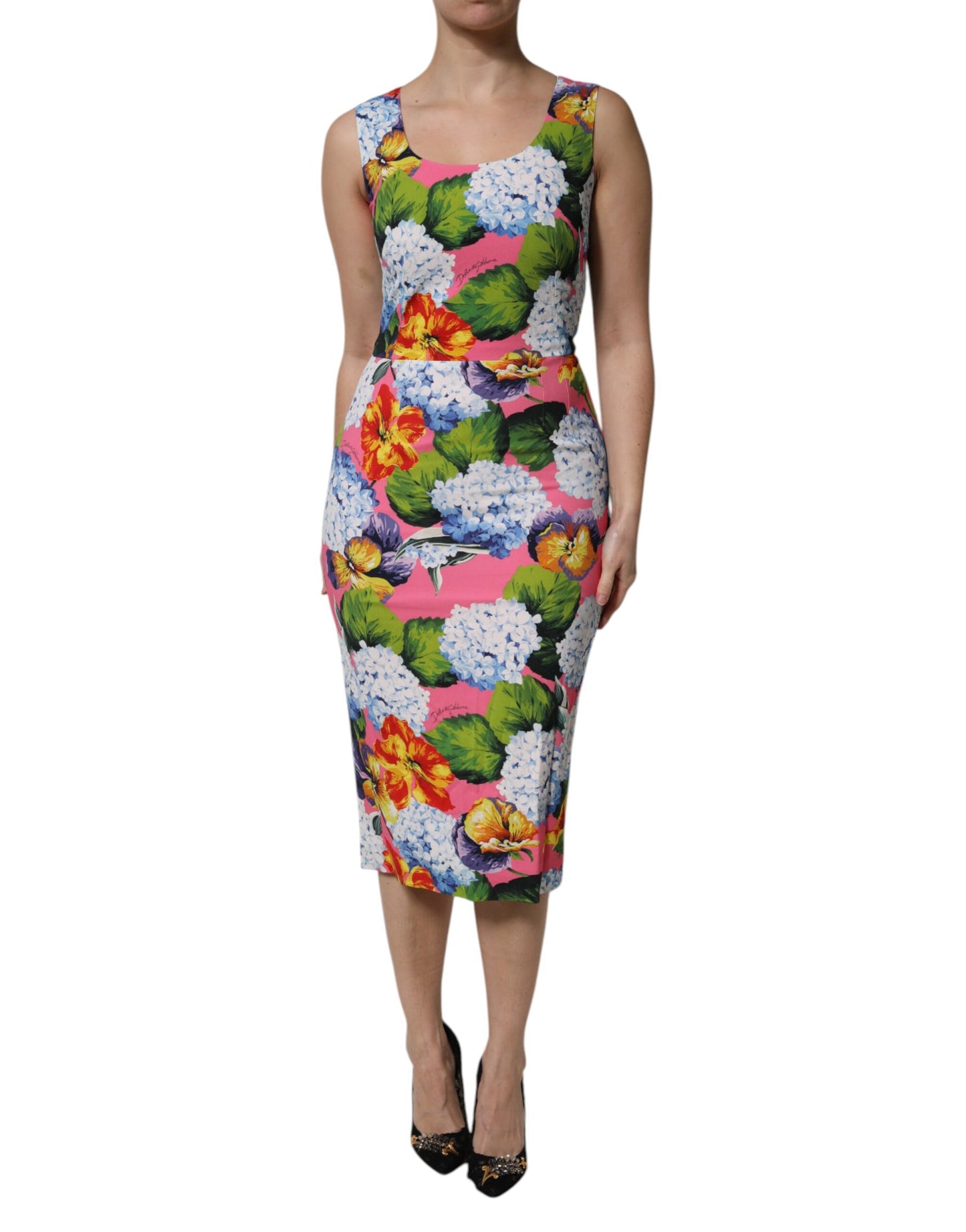 Robe fourreau sans manches fleurie multicolore Dolce & Gabbana
