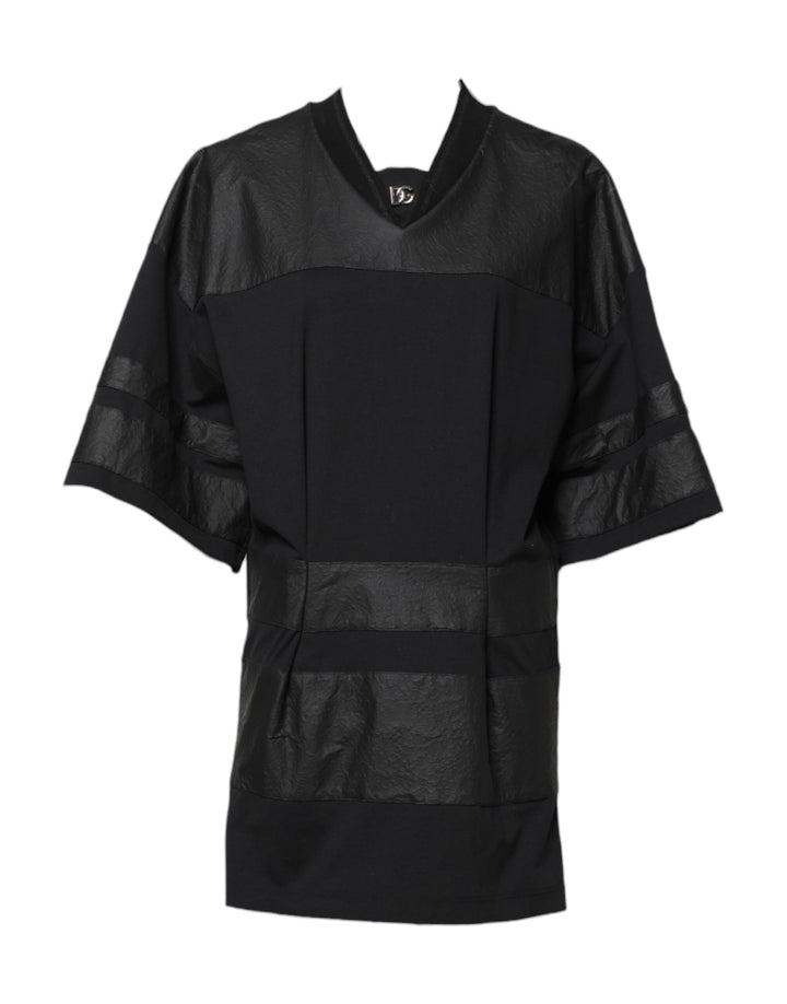 Camiseta negra de algodón de manga corta y cuello de pico Dolce & Gabbana