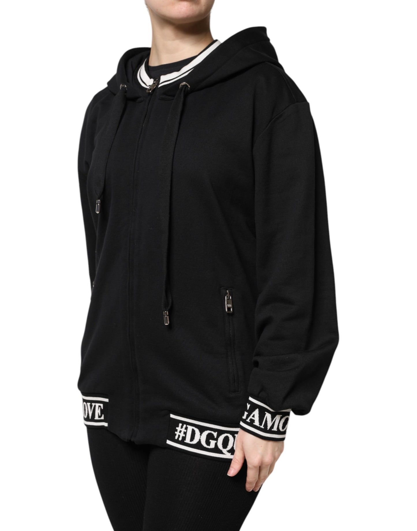 Sudadera con Capucha y Cremallera Completa de Algodón Negro Dolce & Gabbana