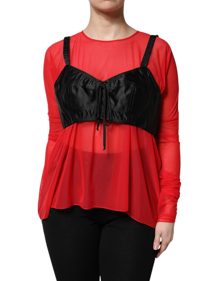 Top de manga larga Dolce & Gabbana rojo y negro con detalles de corsé