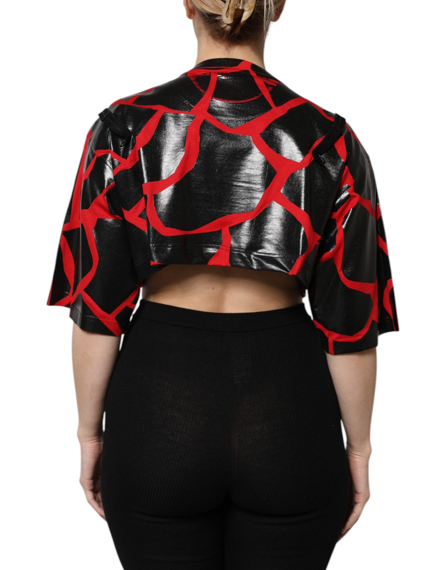 Top corto de algodón rojo y negro con detalle de corsé Dolce & Gabbana