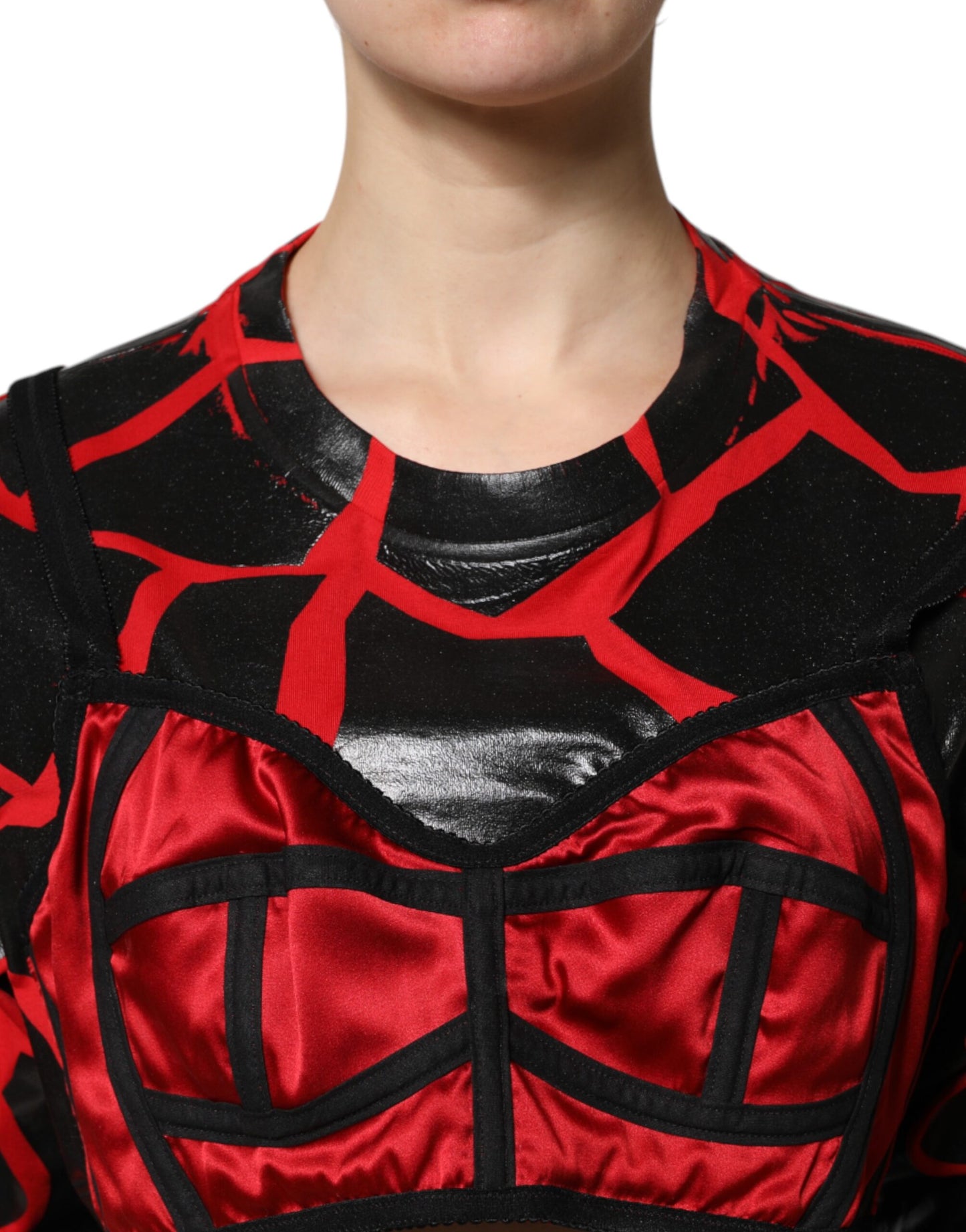 Top corto de algodón rojo y negro con detalle de corsé Dolce & Gabbana