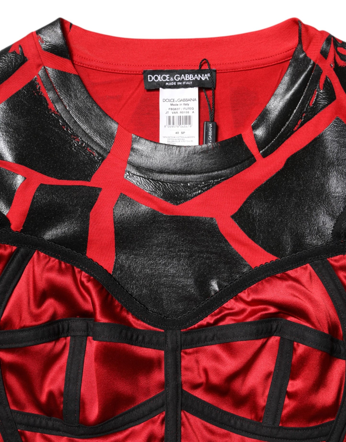 Top corto de algodón rojo y negro con detalle de corsé Dolce & Gabbana