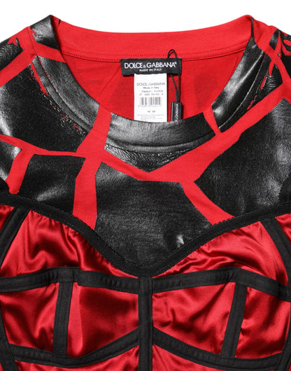 Top corto de algodón rojo y negro con detalle de corsé Dolce & Gabbana
