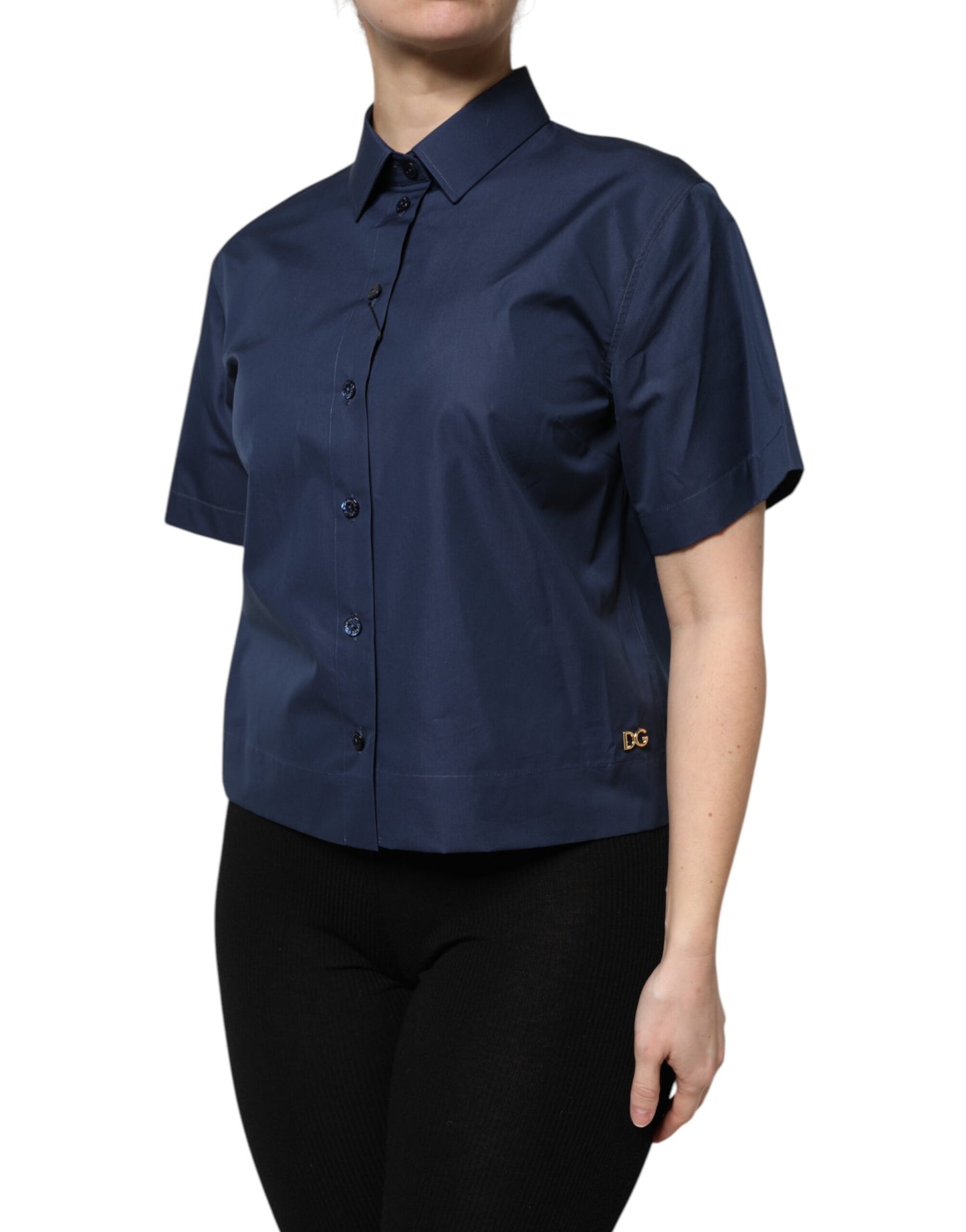 Haut Dolce & Gabbana en coton bleu à manches courtes boutonné