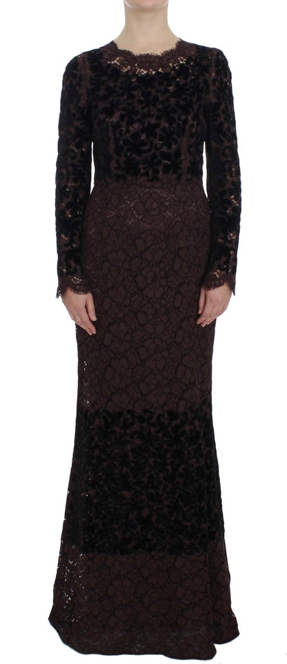 Robe longue Dolce & Gabbana en dentelle florale violette Ricamo