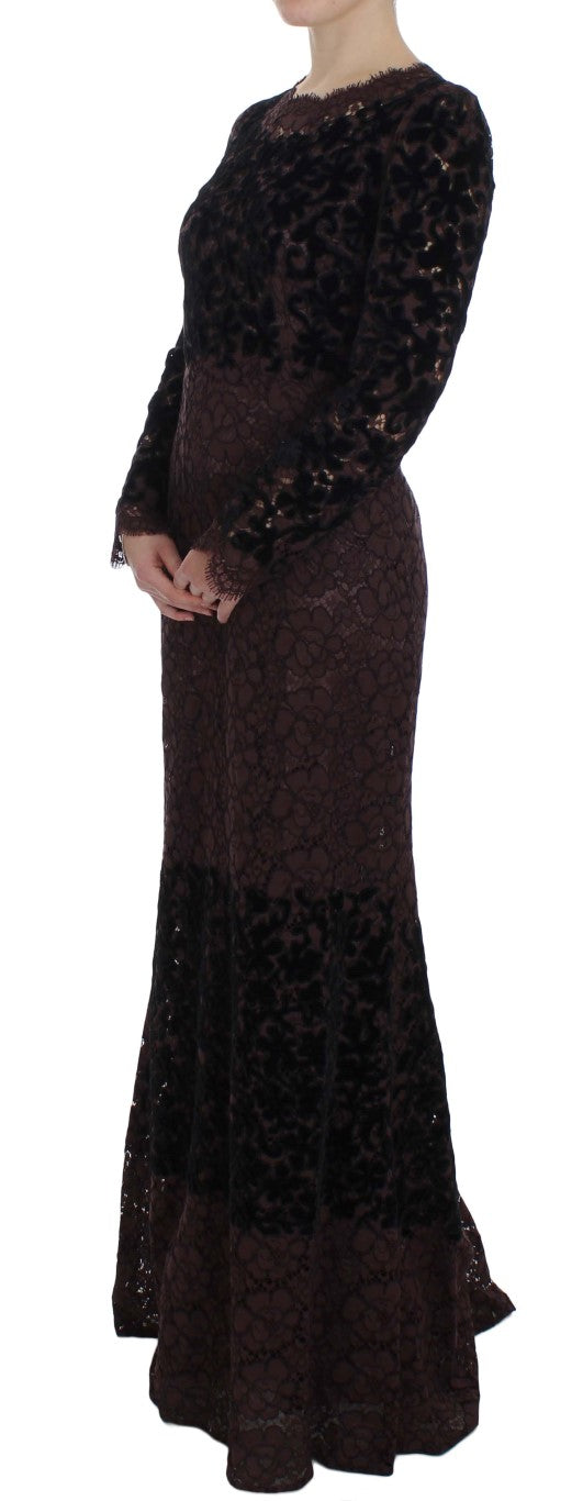 Robe longue Dolce & Gabbana en dentelle florale violette Ricamo