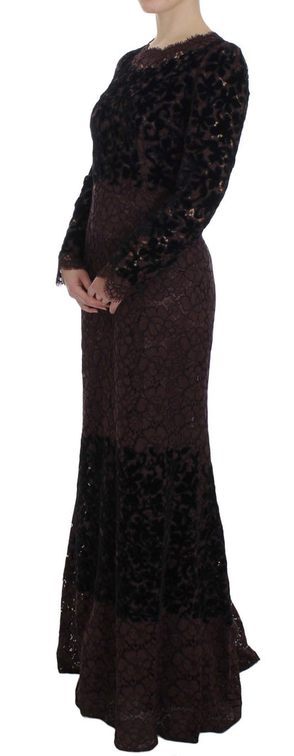 Robe longue Dolce & Gabbana en dentelle florale violette Ricamo