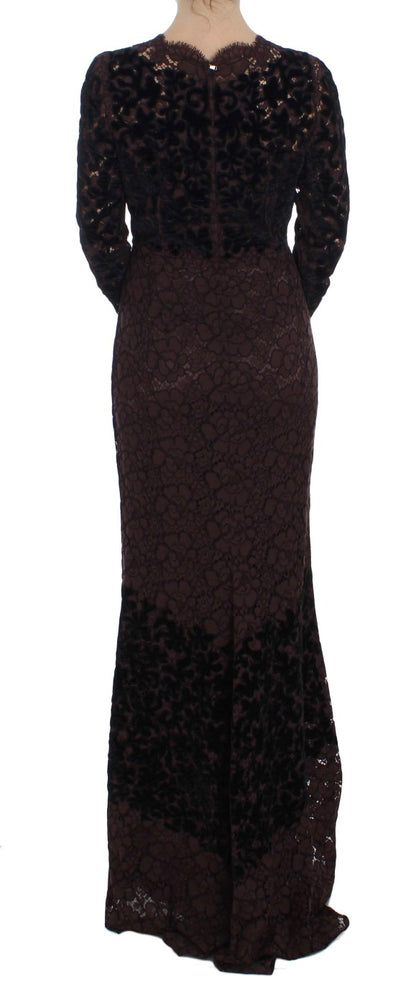 Robe longue Dolce & Gabbana en dentelle florale violette Ricamo