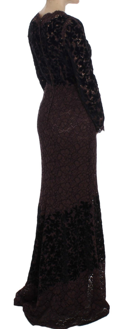 Robe longue Dolce & Gabbana en dentelle florale violette Ricamo