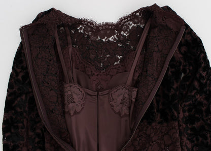 Robe longue Dolce & Gabbana en dentelle florale violette Ricamo