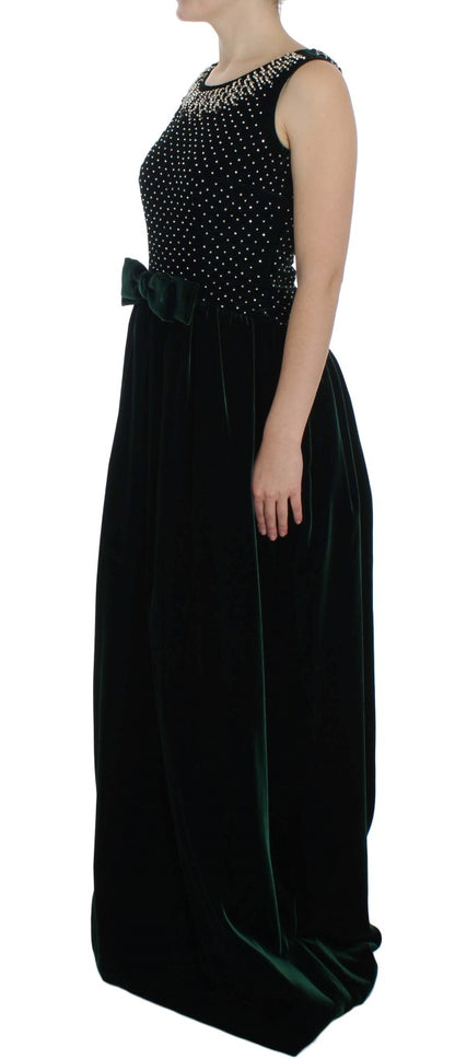 Robe longue maxi en velours vert et cristal Dolce & Gabbana