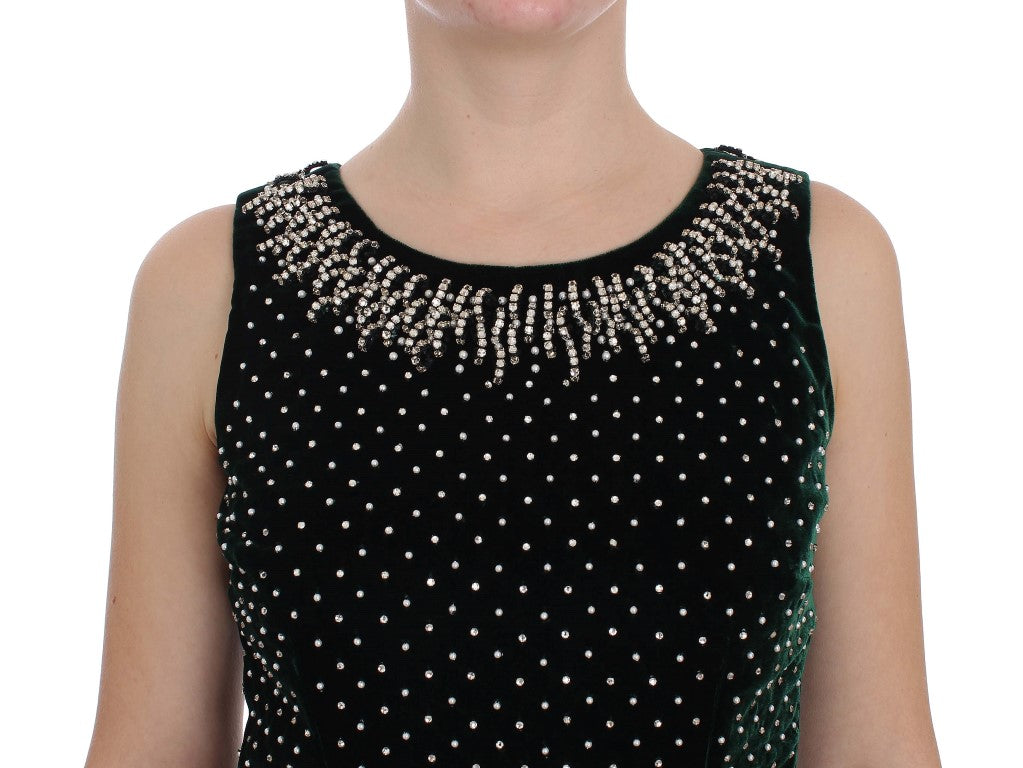 Robe longue maxi en velours vert et cristal Dolce & Gabbana