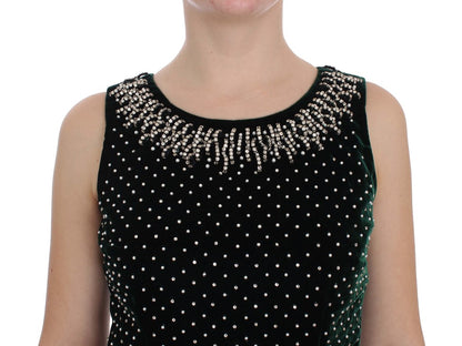 Robe longue maxi en velours vert et cristal Dolce & Gabbana