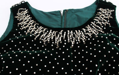 Robe longue maxi en velours vert et cristal Dolce & Gabbana