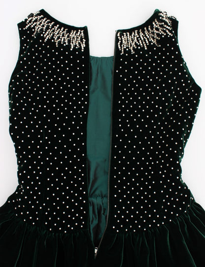 Robe longue maxi en velours vert et cristal Dolce & Gabbana