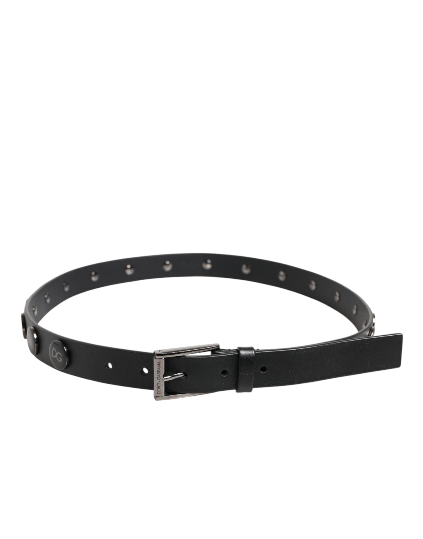 Cinturón de hebilla Dolce & Gabbana de cuero negro de lujo con tachuelas DG