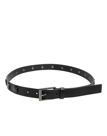 Cinturón de hebilla Dolce & Gabbana de cuero negro de lujo con tachuelas DG