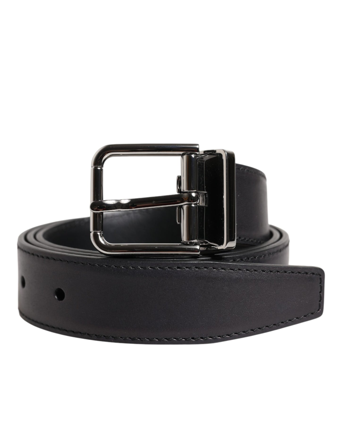 Ceinture Dolce & Gabbana en cuir de veau noir classique à boucle argentée
