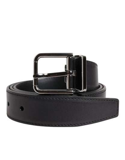 Ceinture Dolce & Gabbana en cuir de veau noir classique à boucle argentée