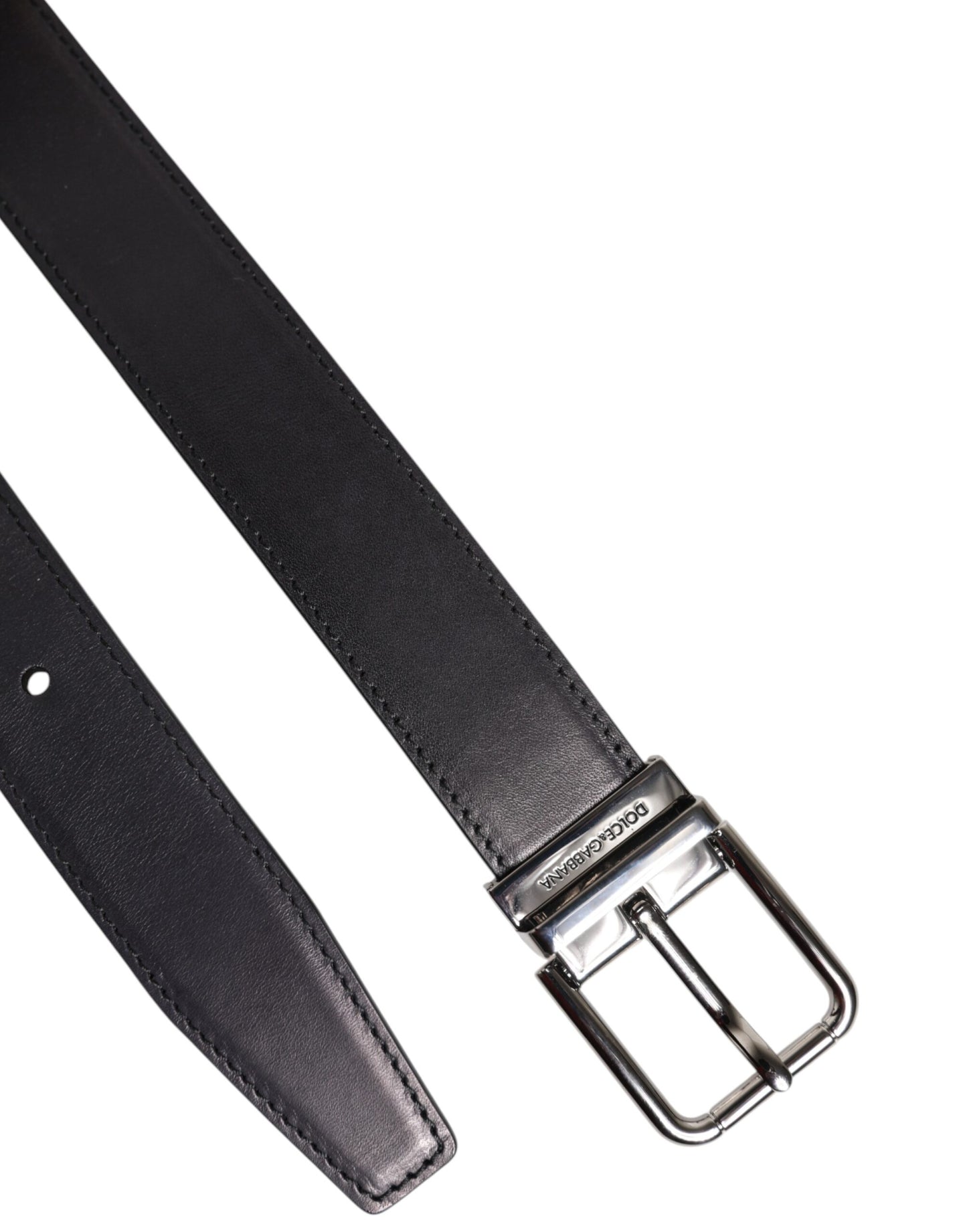 Ceinture Dolce & Gabbana en cuir de veau noir classique à boucle argentée