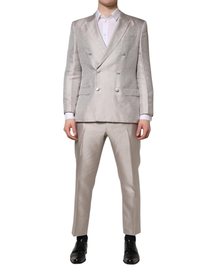 Costume deux-pièces Dolce & Gabbana en soie jacquard gris clair à pois