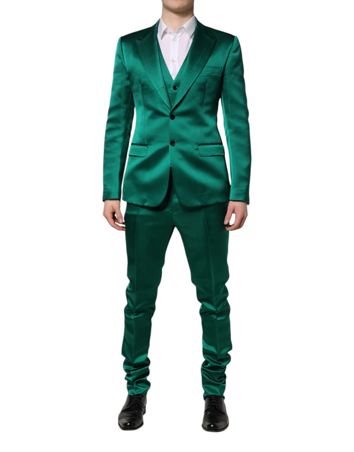 Costume croisé 3 pièces en soie verte Dolce & Gabbana
