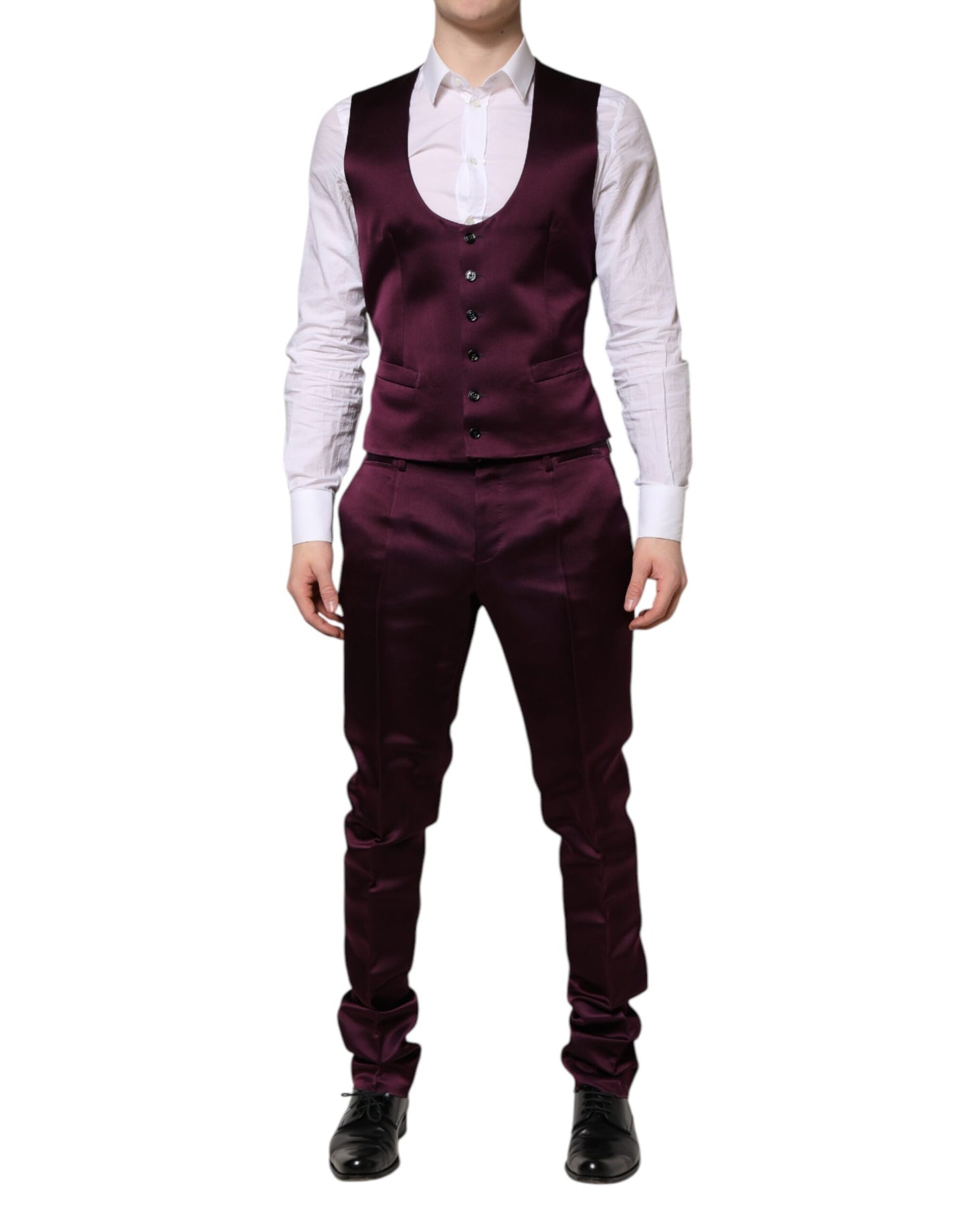 Dolce & Gabbana Dark Purple Silk 3Piece Single Breasted Suit