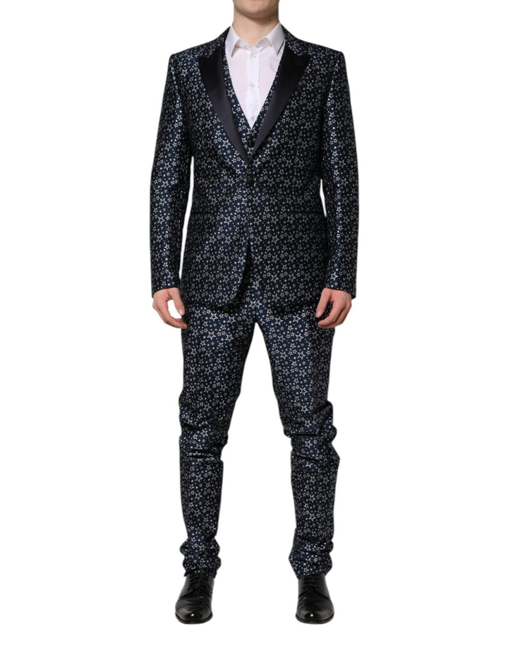 Costume 3 pièces Dolce & Gabbana Blue MARTINI Jacquard Étoiles