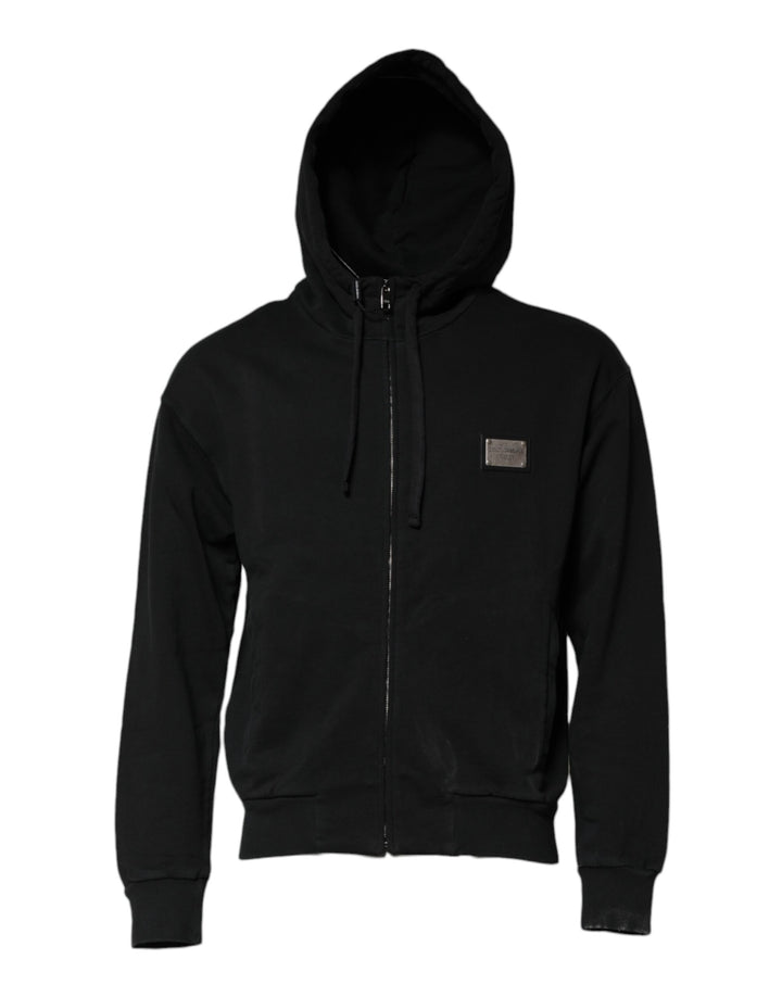 Dolce & Gabbana Black Logo Full Zip Hooded Men Sweatshirt Sweater