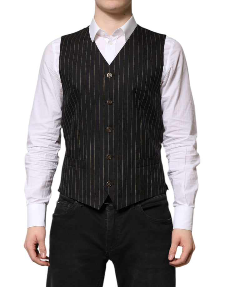 Gilet de costume Dolce & Gabbana en laine noire rayée pour homme