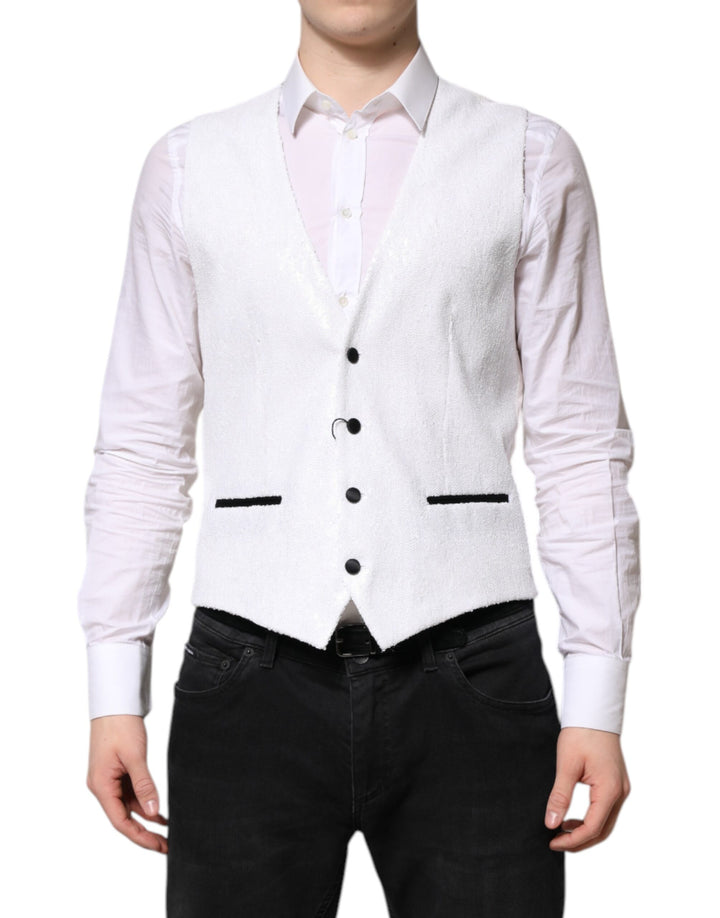 Gilet tailleur formel Dolce & Gabbana blanc à sequins