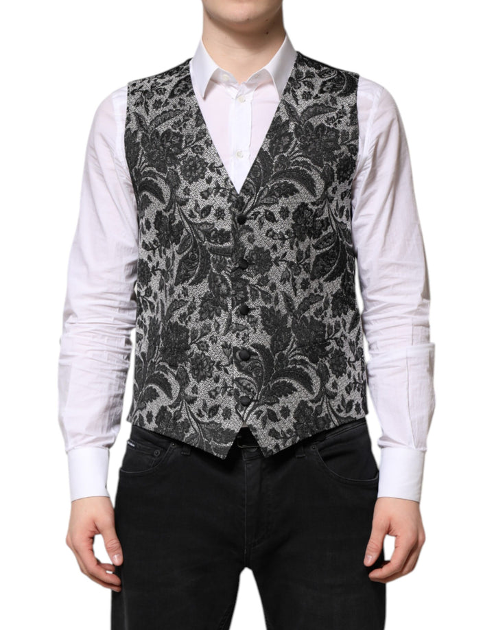 Gilet De Costume Homme Dolce & Gabbana En Brocart Noir Gris