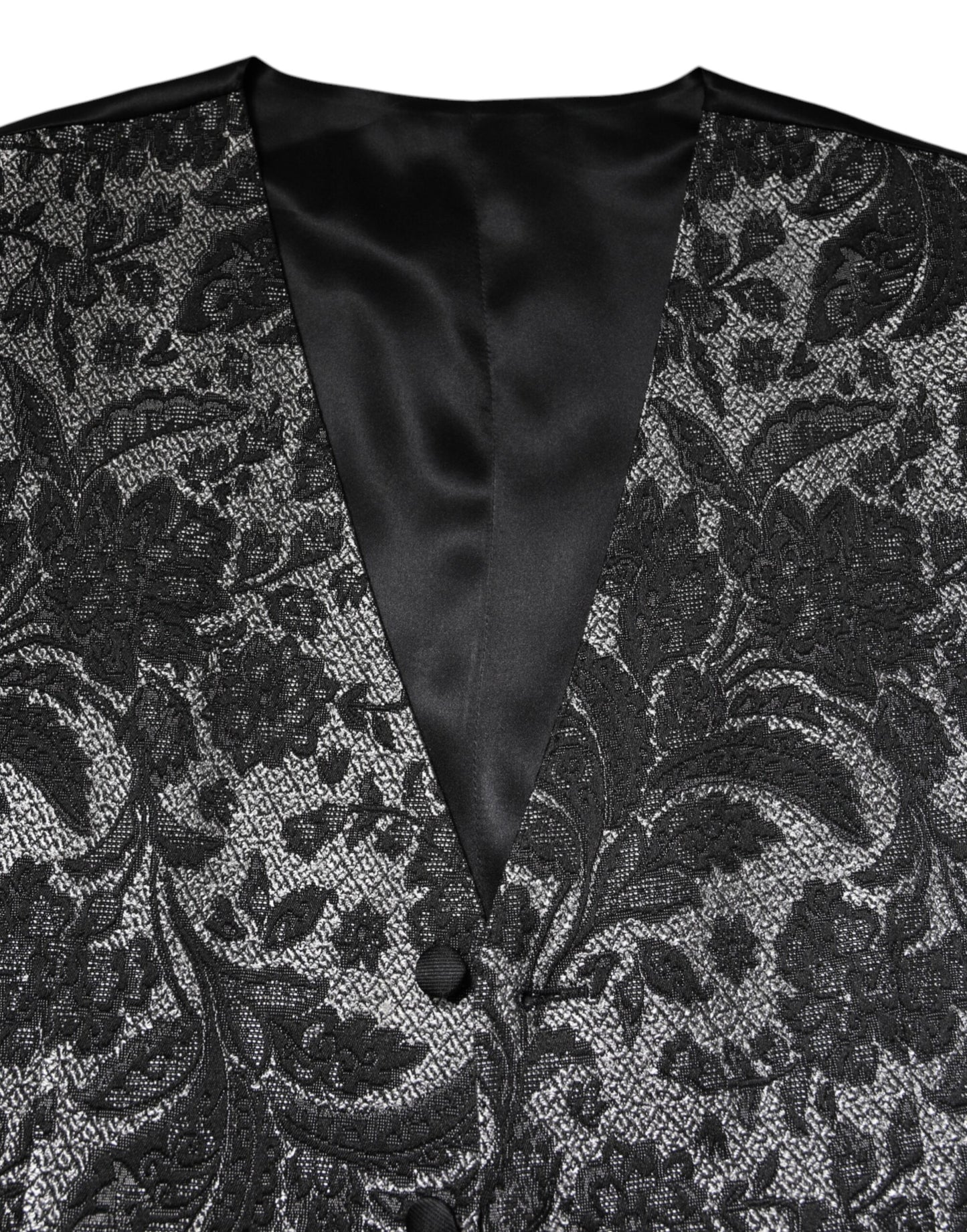 Dolce & Gabbana Black Gray Brocade Formal Men Waistcoat Vest