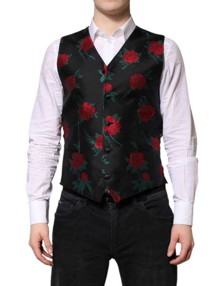 Chaleco de vestir formal para hombre Dolce & Gabbana en brocado floral rojo