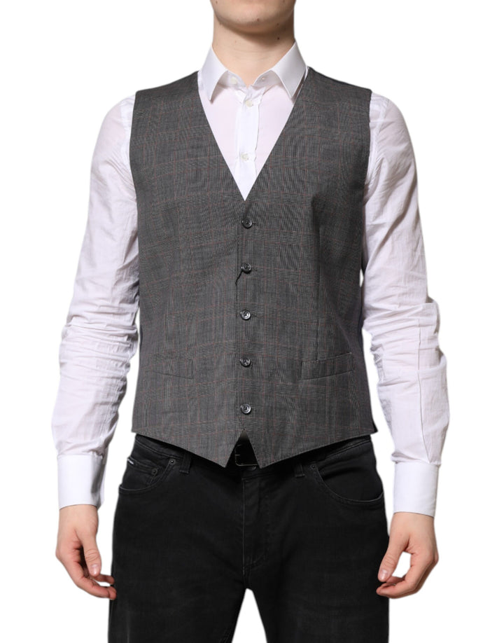 Chaleco de vestir formal de lana a cuadros gris Dolce & Gabbana