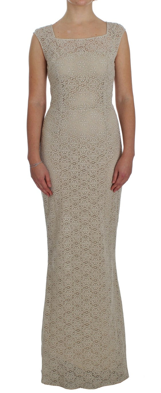 Vestido tubo de algodón beige con diseño calado Ricamo de Dolce & Gabbana