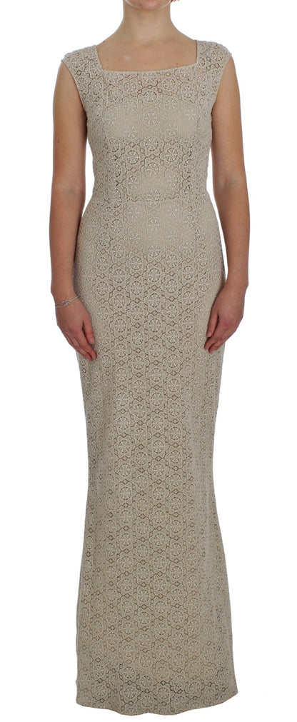 Vestido tubo de algodón beige con diseño calado Ricamo de Dolce & Gabbana