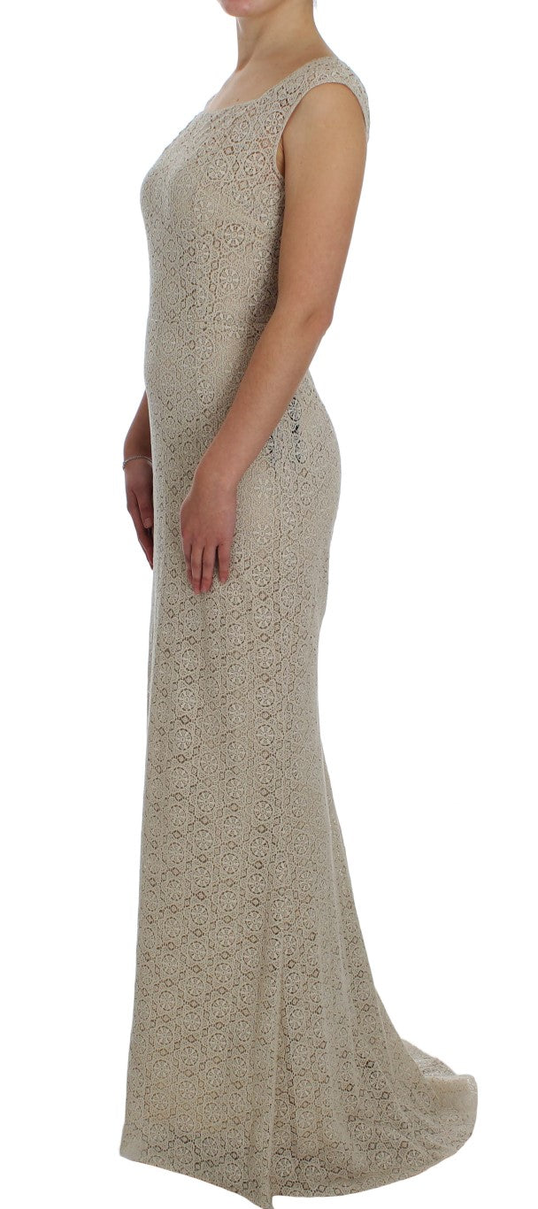 Vestido tubo de algodón beige con diseño calado Ricamo de Dolce & Gabbana